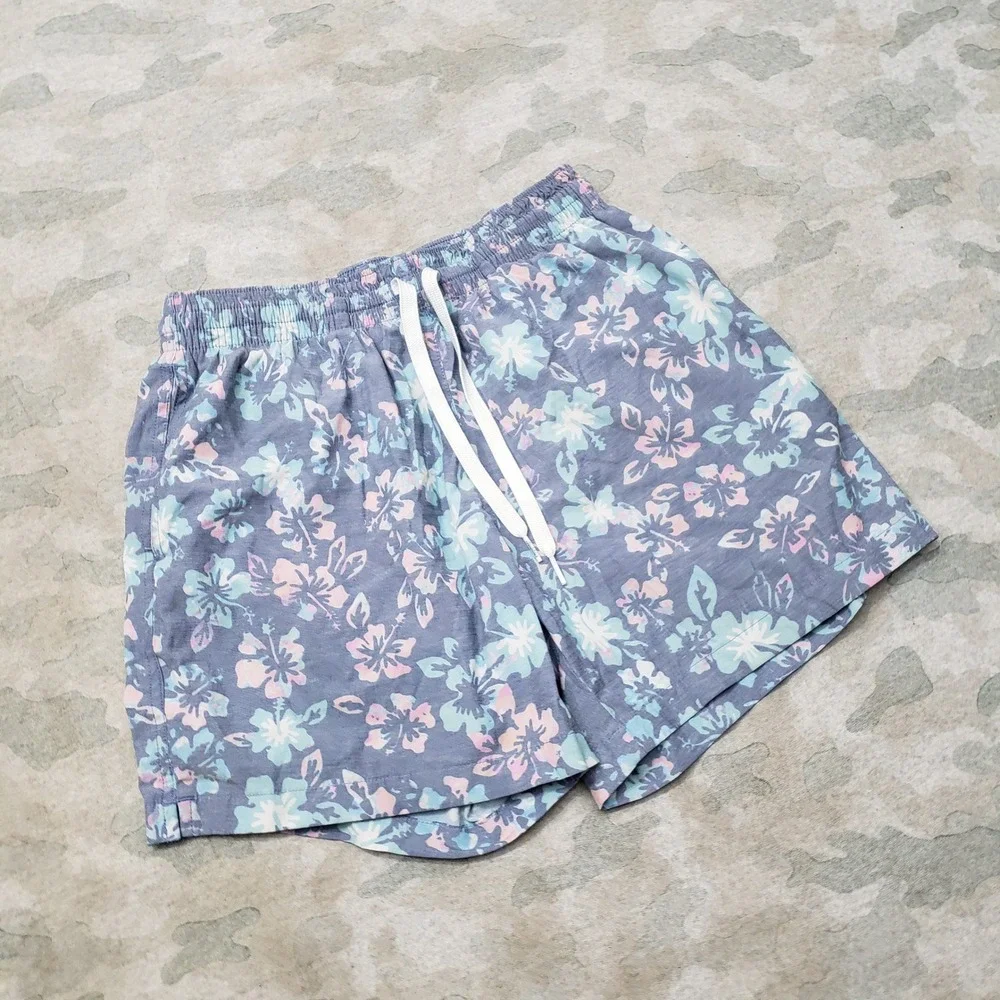 Chubbies Swim Trunks Mens Small Blue Floral Hibiscus Pockets Drawstring Lined